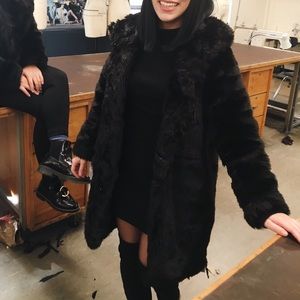 Black Faux Fur Hooded Coat